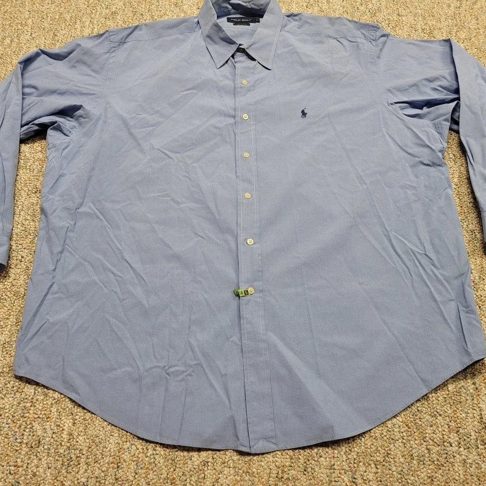 Polo Golf Ralph Lauren Shirt Mens 2XL Blue Micro‎ Check Button Up Lofting Pony